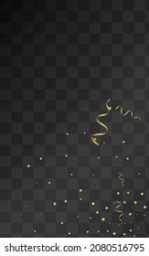 Gold Star Swirl Vector Transparent Background. Isolated Serpentine Invitation. Spiral Flying Poster. Golden Abstract Plant.