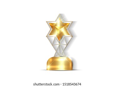 gold star trophy award concept, 3D vector isolated or white background