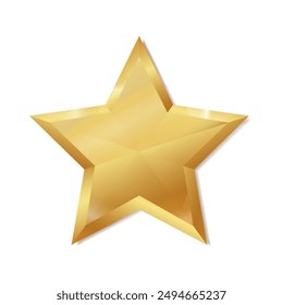 Gold star, vector illustration, gold star icon on white background with shadows, gold sign, shining, shiny, sparkling, jewelry, luxury, quality, rich, value, wealth, gorgeous, VI