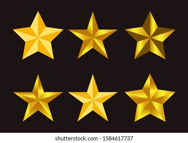 Gold star vector isolated set, 3d star template for application