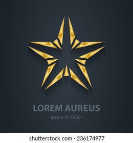 Gold star vector logo. Award 3d icon. Golden logotype template. Volume illustration.