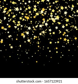 Vector Gold Star. Diseño de confeti. Estrellas doradas cayendo. Sencillo fondo oscuro. Eps10.