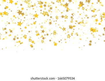 Gold Star Vector. Shine confetti pattern. Falling golden stars. Simple background. Eps10.