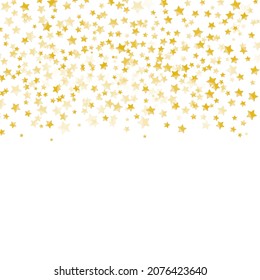 Gold-Star-Vektorgrafik. Shine konfetti Muster. Fallende goldene Sterne. Einfaches Hintergrund.