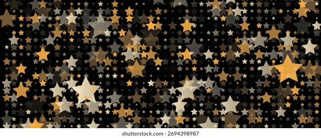 Vetor Estrela Dourada. Brilhar o padrão de confete. Estrelas douradas em queda. Fundo escuro simples. Eps10