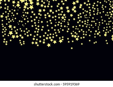Gold Star Vector. Shine confetti pattern. Falling golden stars. Simple dark background. Eps10.