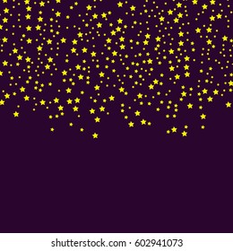 Gold Star Vector. Shine confetti pattern. Falling shiny stars on dark Background. Golden shining Starry print. Starlit design. Eps10.