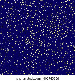 Gold Star Vector. Shine confetti pattern. Falling shiny stars on dark Background. Golden shining Starry print. Starlit design. Eps10.
