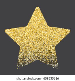 Gold Star vector. Shiny Golden star icon on black background. Square vector. For banners, artwork, card,  postcards, holiday. Vector illustration EPS10.