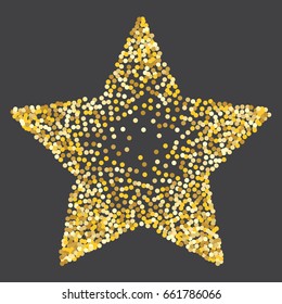 Gold Star vector. Shiny Golden star icon on black background. For banners, artwork, card,  postcards, holiday. Vector illustration EPS10. Square card and frame.