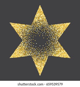 Gold Star vector. Six-pointed star. Shiny Golden star icon on black background. Square card. For banners, artwork, card,  postcards, holiday. Vector illustration EPS10.