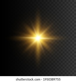 Gold star. Vector transparent glow light effect. 