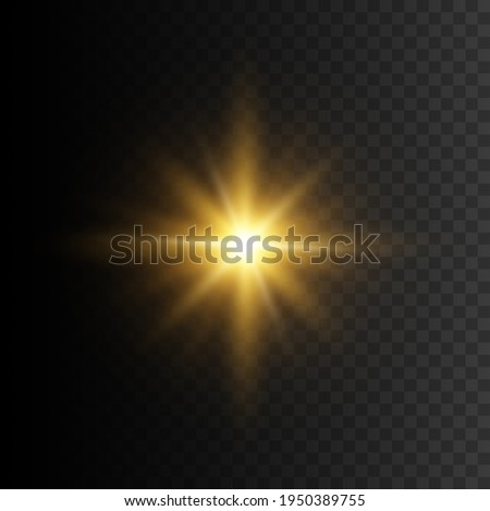 Gold star. Vector transparent glow light effect. 