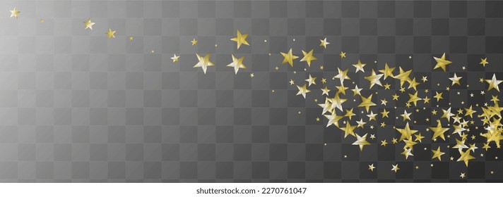 Gold Star Vector Transparent Panoramic Background. Party Shimmer Dust Template. Sky Vector Transparent Panoramic Background Banner. Golden Light Shine Wallpaper.
