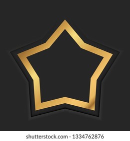 Gold star vintage frame with shadow on black background. Golden luxury border - realistic vector illustration