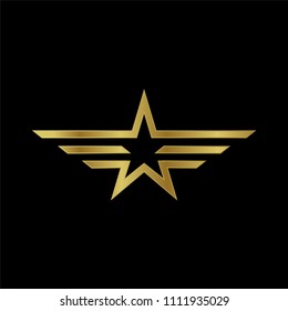 gold star wing logo vector with elegant concept