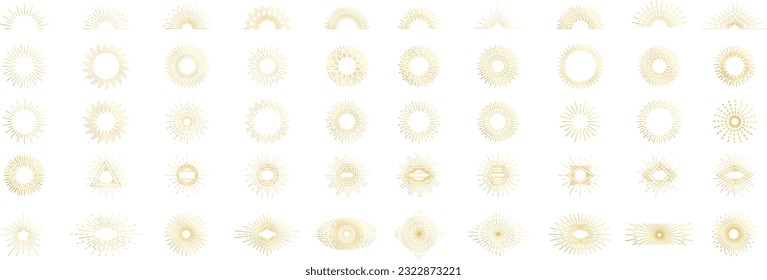 gold starburst for vintage retro logos, signs. Big collection sunburst best quality. Star, firework explosion, logo, emblem, tag. Vector illustration