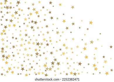 La estrella de oro-confiti cae sobre un fondo blanco. Ilustración de brillantes estrellas voladoras. Elemento decorativo. Lujo para su diseño, tarjetas, invitaciones, regalo, vip. 