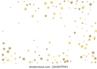 Goldstar-Konfetti fallen auf weißem Hintergrund. Illustration fliegender glänzender Sterne. Dekoratives Element. Luxuriöser Hintergrund für Ihr Design, Karten, Einladungen, Geschenk, Vip. 