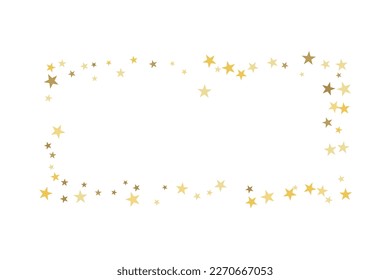 Gold star-confetti fall on a white background. Illustration of flying shiny stars. Decorative element. Luxury background for your design, cards, invitations, gift, vip. 