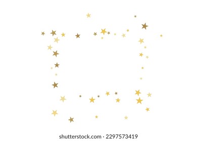 Gold star-confetti fall on a white background. Illustration of flying shiny stars. Decorative element. Luxury background for your design, cards, invitations, gift, vip. 