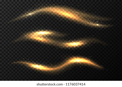 Gold stardust. Golden glitter sparkle stars. Magic light trails abstract christmas vector decoration. Magic shiny decoration dust, star trail illustration