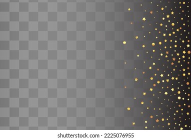 Gold Starfall Falling Vector Transparent Background. Modern Rain Banner. Golden Glow Bright Card. Dust Holiday Texture.