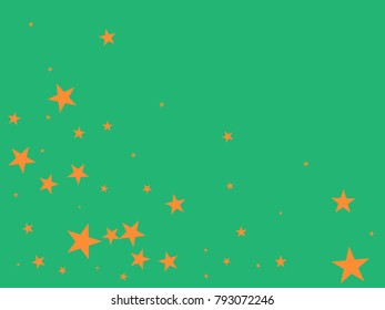 Gold starry in green background. Tiny stars. Confetti celebration, Falling golden abstract decoration for party, birthday celebrate, anniversary or event, festive. Festival decor. Vector illustration.