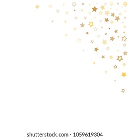 gold stars background corner vector. golden christmas lights confetti falling. magic shining Flying stars glitter cosmic backdrop, premium sparkles stardust vector border on white. 