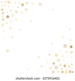gold stars background corner vector. golden christmas lights confetti falling. magic shining Flying stars glitter cosmic backdrop, premium sparkles stardust vector border on white. 