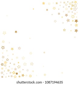 gold stars background corner vector. golden christmas lights confetti falling. magic shining Flying stars glitter cosmic backdrop, premium sparkles stardust vector border on white. 