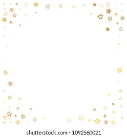 gold stars background corner vector. golden christmas lights confetti falling. magic shining Flying stars glitter cosmic backdrop, premium sparkles stardust vector border on white. 