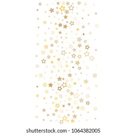 gold stars background frame vector. golden christmas lights confetti falling. magic shining Flying stars glitter cosmic backdrop, premium sparkles stardust vector border on white. 