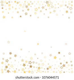 gold stars background frame vector. golden christmas lights confetti falling. 