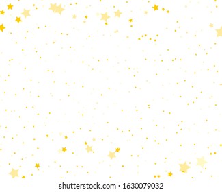 Gold stars background. Invitation, greeting card. Graphic vector design. Happy birthday, party. Gold background. Christmas abstract. Glowing invitation template. Falling glitter.