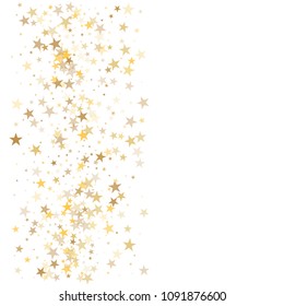 gold stars background, sparkling golden christmas lights confetti falling frame. magic shining Flying stars glitter cosmic backdrop, sparkle vector border.