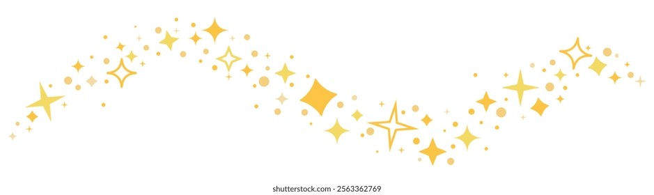 Gold stars border. Star line divider silhouette. Seamless border garland with yellow stars.