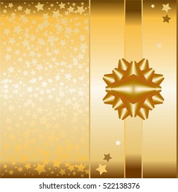 Gold stars and bow on a gold background.