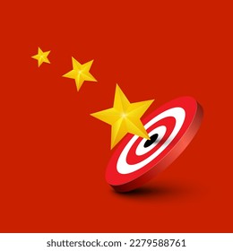 Gold stars with bullseye on red background - vector