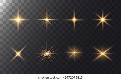 Gold Stars Collection. Abstract cool glow effect sign vector design vector. Samples for designs, posters, projects, banners, logos and business cards.