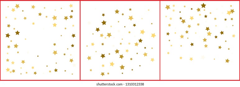 Gold stars confetti. Abstract background with many falling golden stars confetti. Vector backgrounds set
