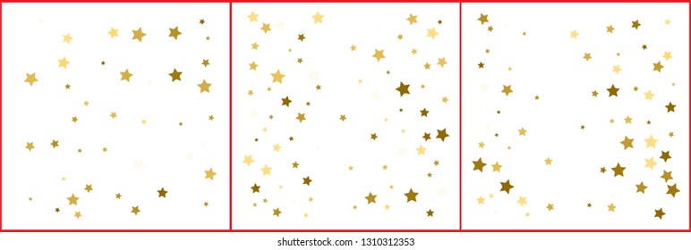 Gold stars confetti. Abstract background with many falling golden stars confetti. Vector backgrounds set