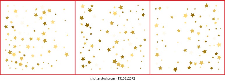 Gold stars confetti. Abstract background with many falling golden stars confetti. Vector backgrounds set