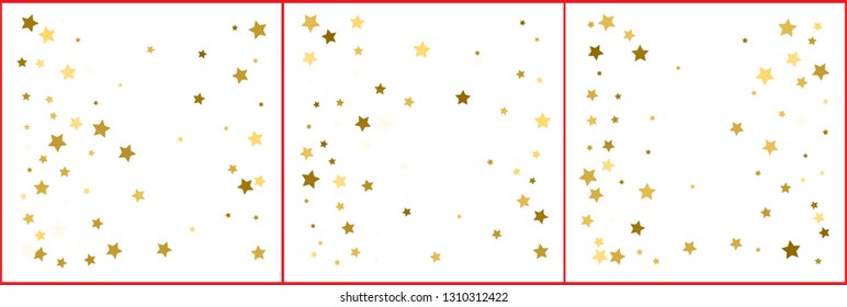 Gold stars confetti. Abstract background with many falling golden stars confetti. Vector backgrounds set