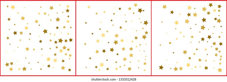 Gold stars confetti. Abstract background with many falling golden stars confetti. Vector backgrounds set