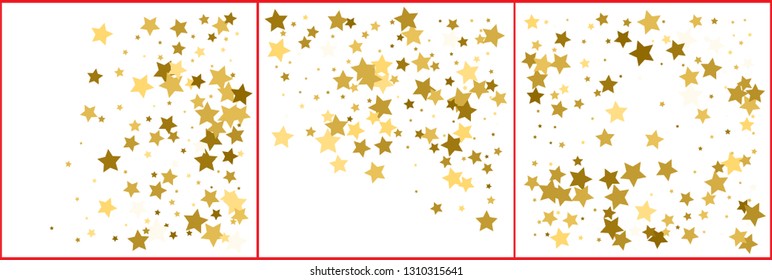 Gold stars confetti. Abstract background with many falling golden stars confetti. Vector backgrounds set