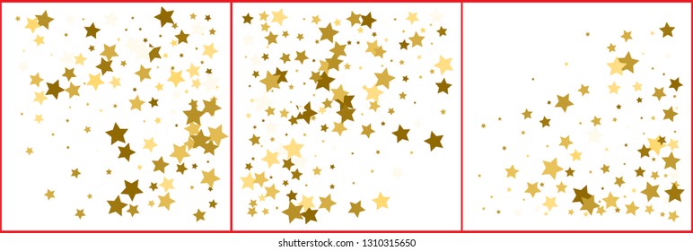 Gold stars confetti. Abstract background with many falling golden stars confetti. Vector backgrounds set