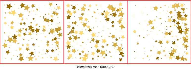 Gold stars confetti. Abstract background with many falling golden stars confetti. Vector backgrounds set