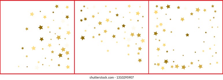 Gold stars. Confetti celebration, Falling golden abstract decoration for party, birthday celebrate, anniversary or event, festive. Festival decor. Vector illustration set
