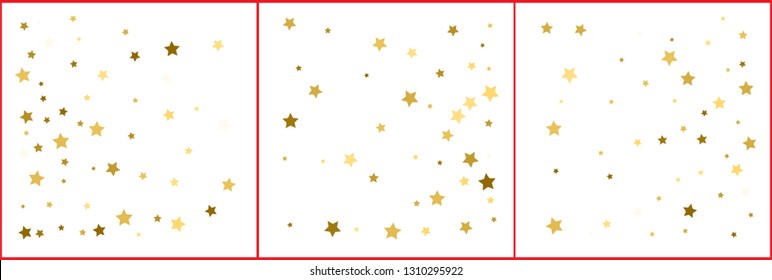 Gold stars. Confetti celebration, Falling golden abstract decoration for party, birthday celebrate, anniversary or event, festive. Festival decor. Vector illustration set